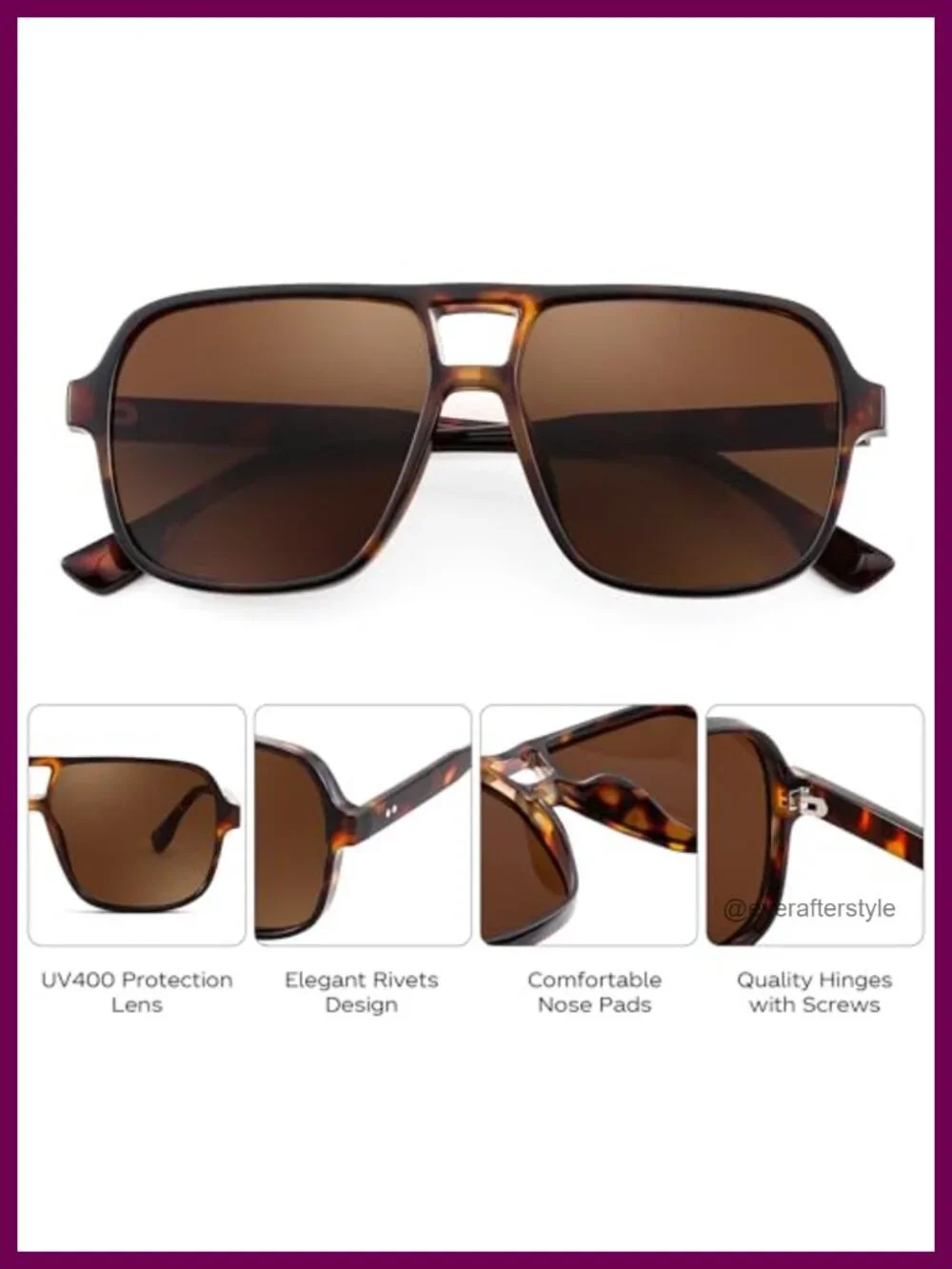 Retro Square Aviator Sunglasses 70s Vintage Trendy Plastic Frame Sun Glasses